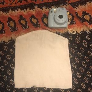 White strapless top.